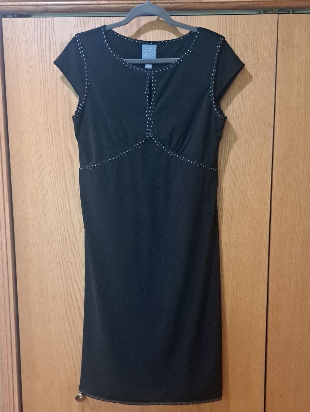 Rabbit Rabbit Rabbit Black Cap-Sleeve Dress with Polka Dot Trim